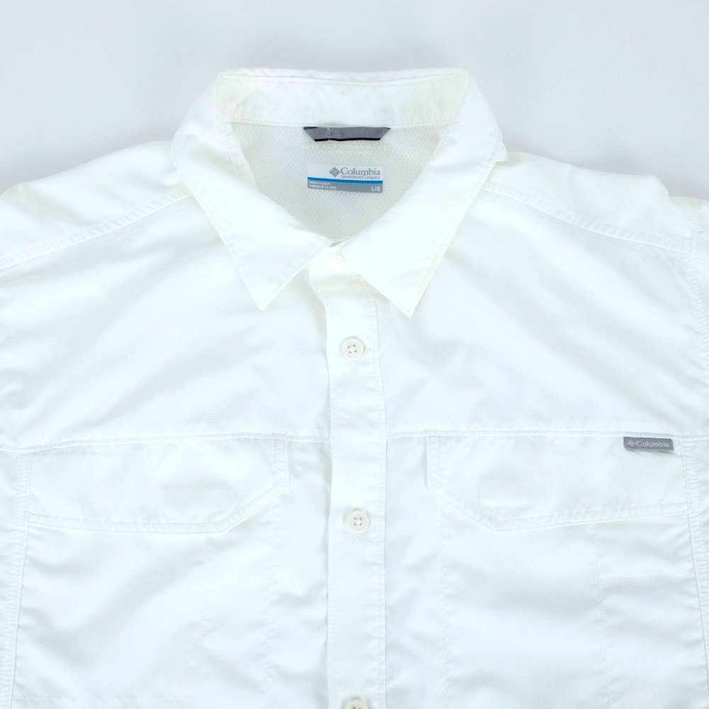 Columbia Omni-Shade PFG White Short Sleeve Vented Button Up Fishing Shirt LG